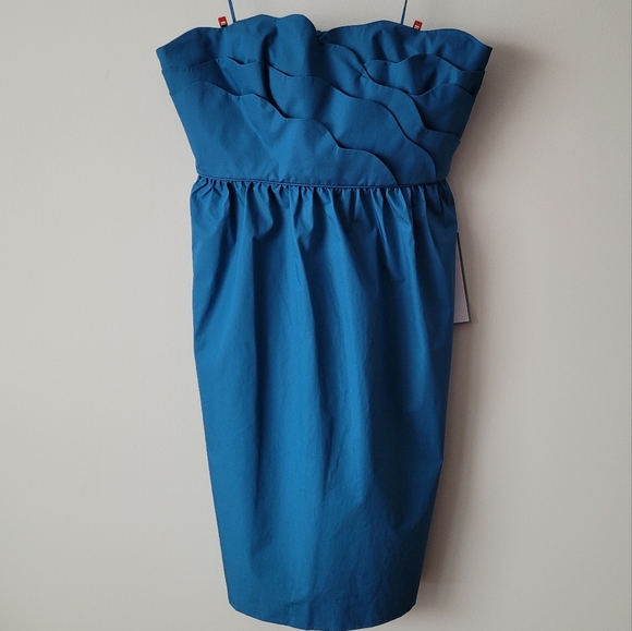 NWT J. Crew Special Occasions Samantha Scalloped Bodice Strapless Dress Blue - Picture 2 of 16